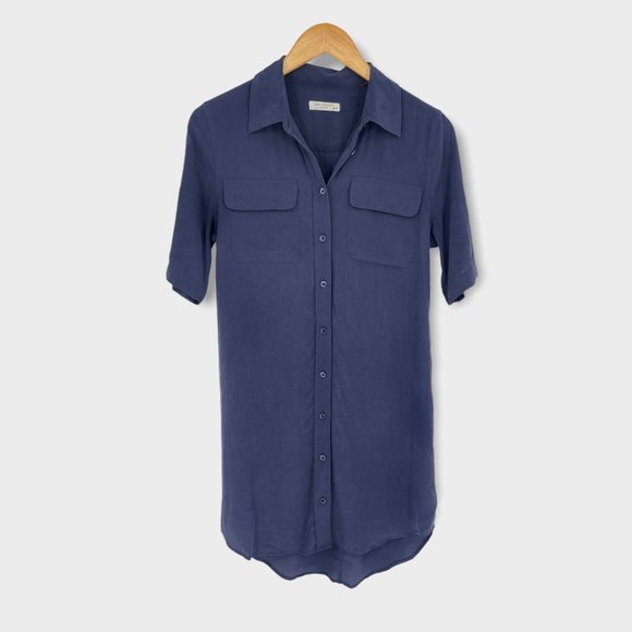 Equipment Navy Blue‎ Silk Button Up Shirt - Picture 1 of 11